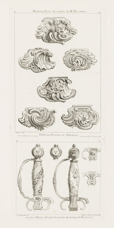 Different Designs for Snuff Boxes, p. 49 in Oe... by Juste Aurèle Meissonnier